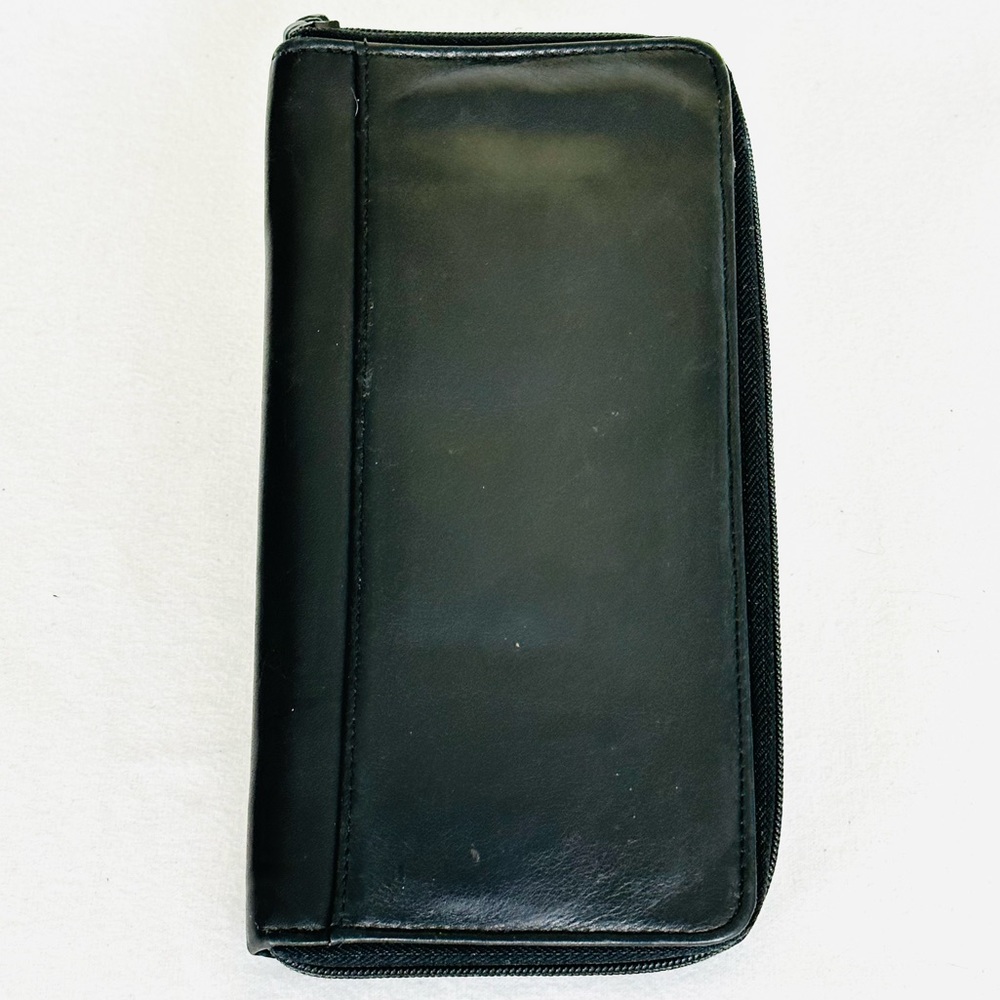 BUXTON Supple Black Cowhide Travel Documents Passport Ticket Case Zip Wallet
